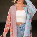  Multicolor Plaid Patchwork Casual Shirt