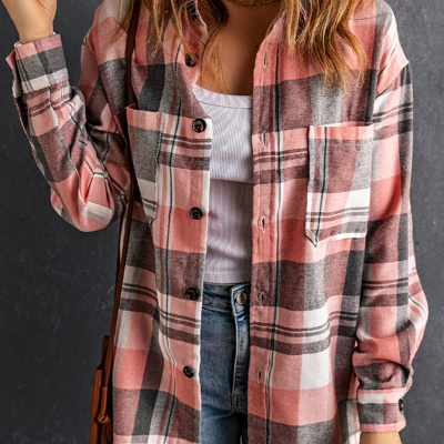 Pink Plaid Button Up Patch Pocket Shirt