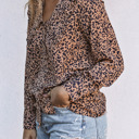  Leopard Buttoned Up Long Sleeve Blouse