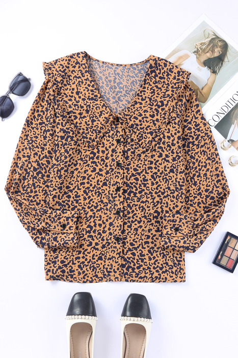 Leopard Buttoned Up Long Sleeve Blouse