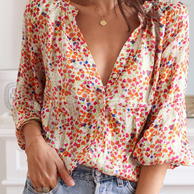 Boho Floral Print Button Front Shirt