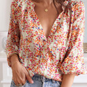  Boho Floral Print Button Front Shirt