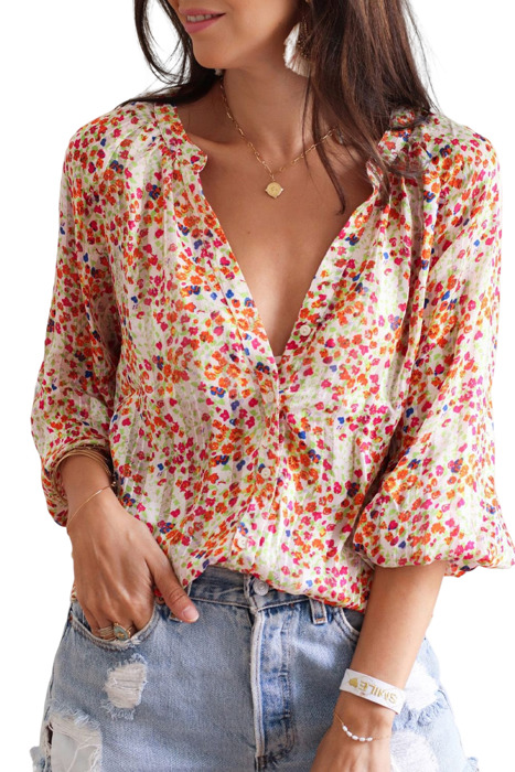 Boho Floral Print Button Front Shirt