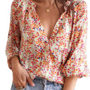  Boho Floral Print Button Front Shirt