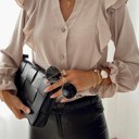   Flounce Sleeve Notched Neck Ruffled Shirt
