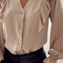   Flounce Sleeve Notched Neck Ruffled Shirt