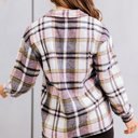  Pink Geometric Plaid Print Pocketed Shacket