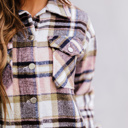  Pink Geometric Plaid Print Pocketed Shacket