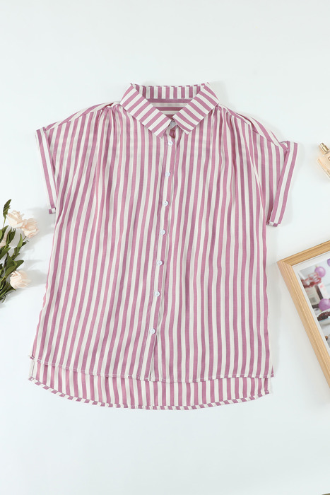 Stripe Side Slit Collar Shirt