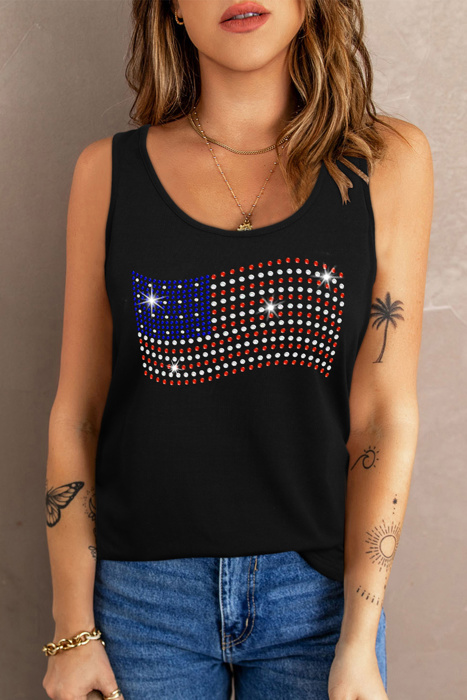 Sparkle Rhinestones USA Flag Tank Top