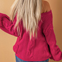  Rose Bubblegum V-Neck Braided Knit Sweater