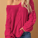  Rose Bubblegum V-Neck Braided Knit Sweater