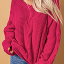  Rose Bubblegum V-Neck Braided Knit Sweater