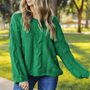  Green Bubblegum V-Neck Braided Knit Sweater