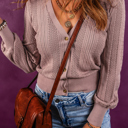  V Neck Buttoned Textured Sweater Cardigan