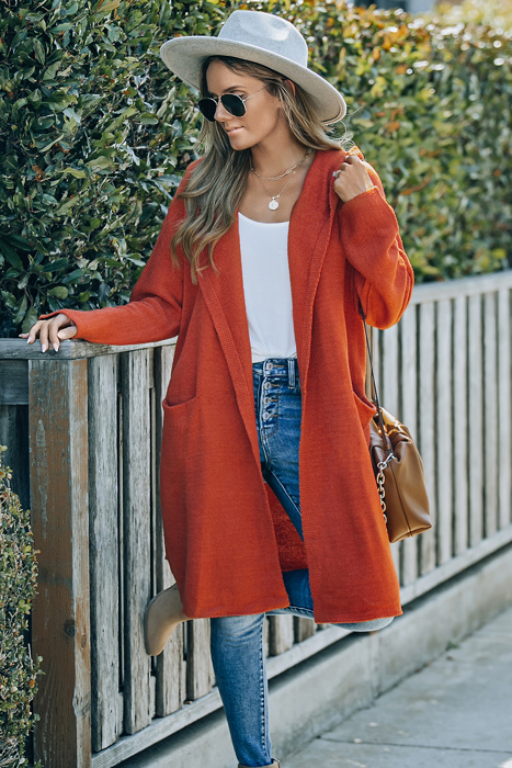 Open Front Hooded Sweater Cardigan