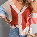  Color Block Button V Neck Sweater Cardigan