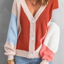  Color Block Button V Neck Sweater Cardigan