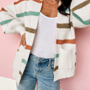  Drop Shoulder Pocketed Stripe Sweater Cardigan