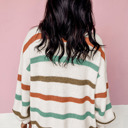  Drop Shoulder Pocketed Stripe Sweater Cardigan