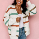  Drop Shoulder Pocketed Stripe Sweater Cardigan