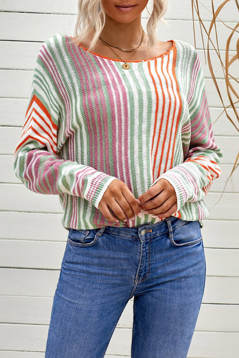 Multicolor Stripe Round Neck Sweater