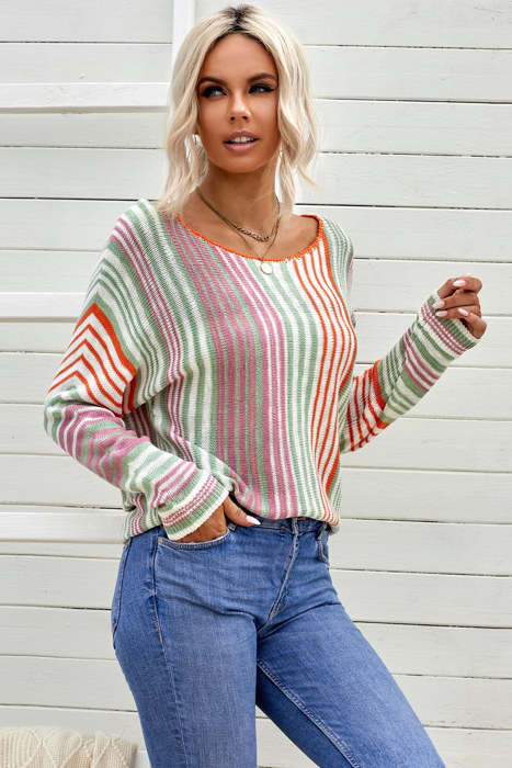 Multicolor Stripe Round Neck Sweater