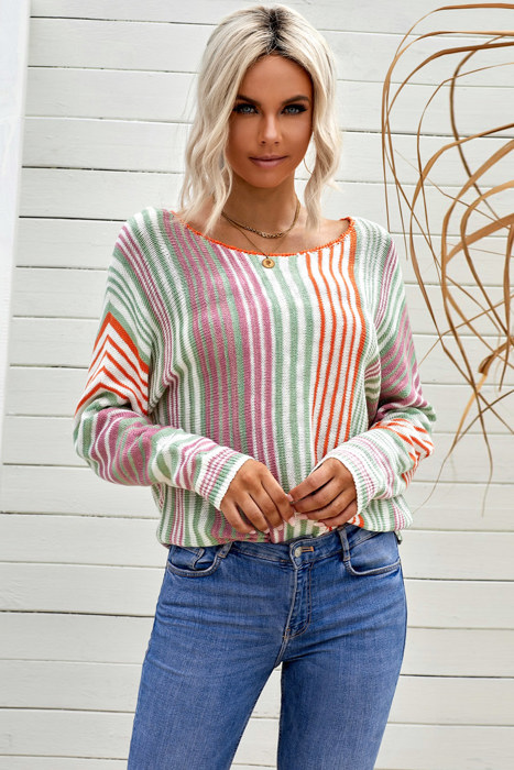 Multicolor Stripe Round Neck Sweater