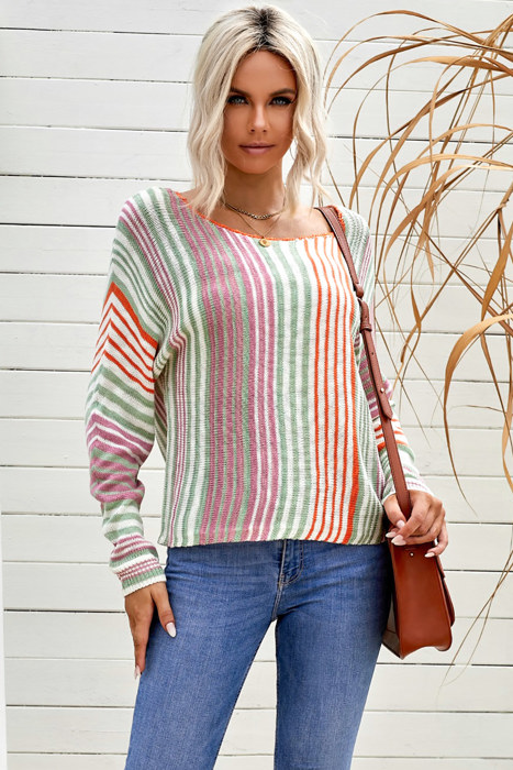 Multicolor Stripe Round Neck Sweater