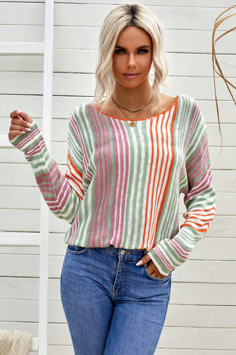 Multicolor Stripe Round Neck Sweater