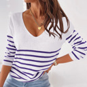 Small Purple Striped V Neck Long Sleeve Top | 3 Colors |