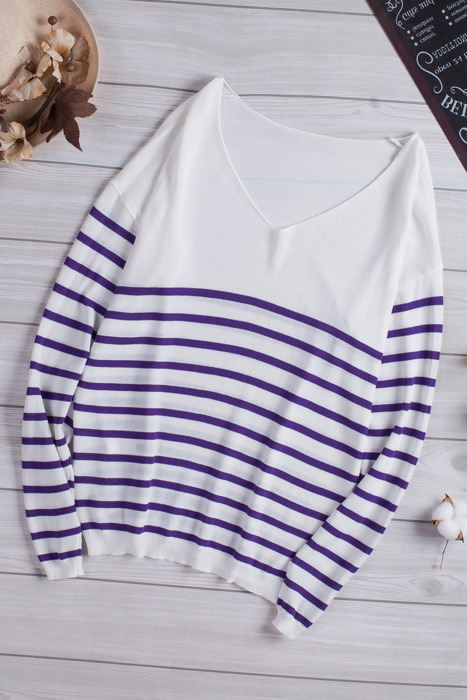Striped V Neck Long Sleeve Top | 3 Colors |