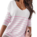 Small Pink Striped V Neck Long Sleeve Top | 3 Colors |
