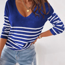 Small Blue Striped V Neck Long Sleeve Top | 3 Colors |