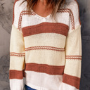  V-neck Knitted Lantern Sleeve Pullover Sweater | 2 Colors |