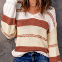  V-neck Knitted Lantern Sleeve Pullover Sweater | 2 Colors |