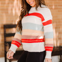  Crew Neck Drop-Shoulder Striped Sweater