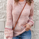  Pink Pilling Detail Patterned Sleeve Sweater