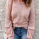  Pink Pilling Detail Patterned Sleeve Sweater