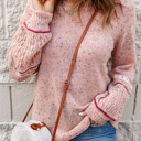  Pink Pilling Detail Patterned Sleeve Sweater