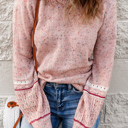  Pink Pilling Detail Patterned Sleeve Sweater