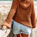  Brown Knitted Drawstring Hooded Sweater