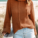  Brown Knitted Drawstring Hooded Sweater