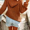  Brown Knitted Drawstring Hooded Sweater