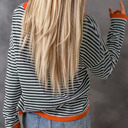  Contrast Trimmed Striped Drop Shoulder Sweater
