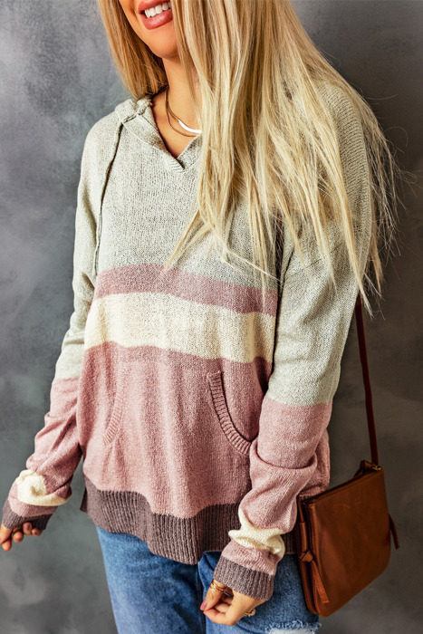 Color Block Drawstring Kangaroo Pocket Hoodie