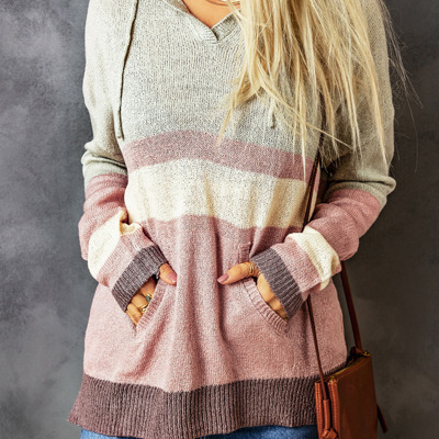 Color Block Drawstring Kangaroo Pocket Hoodie