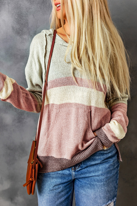 Color Block Drawstring Kangaroo Pocket Hoodie