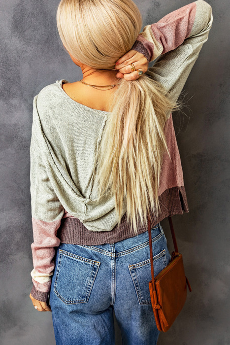 Color Block Drawstring Kangaroo Pocket Hoodie