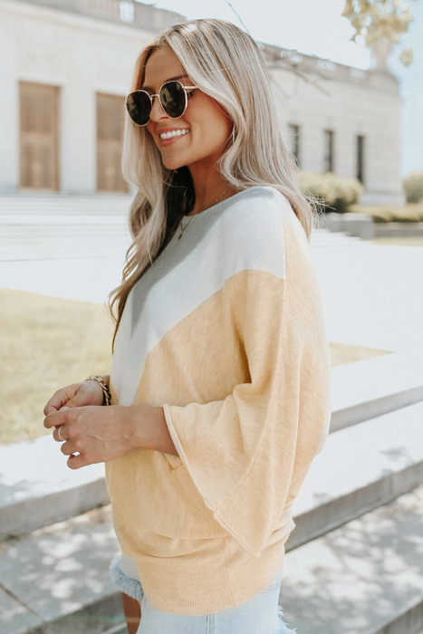 Colorblock Wide Sleeve Loose Sweater
